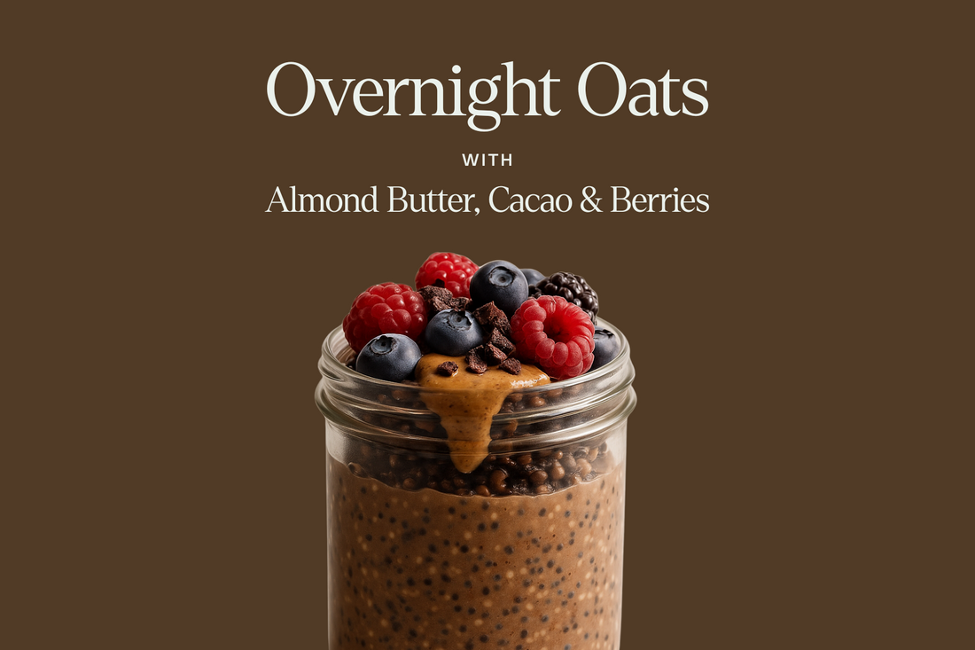 Overnight Oats with Almond Butter, Cacao & Berries.